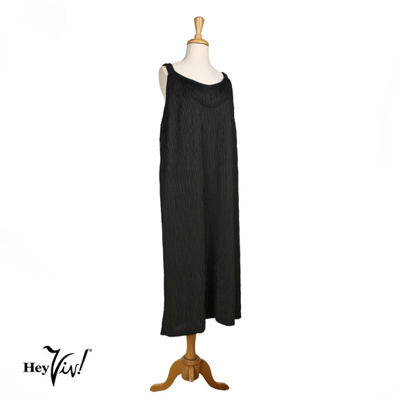 Vintage Black Sheath Dress Sleeveless Fringed Cocktail Plus Size XXL - Hey Viv - Picture 1 of 8